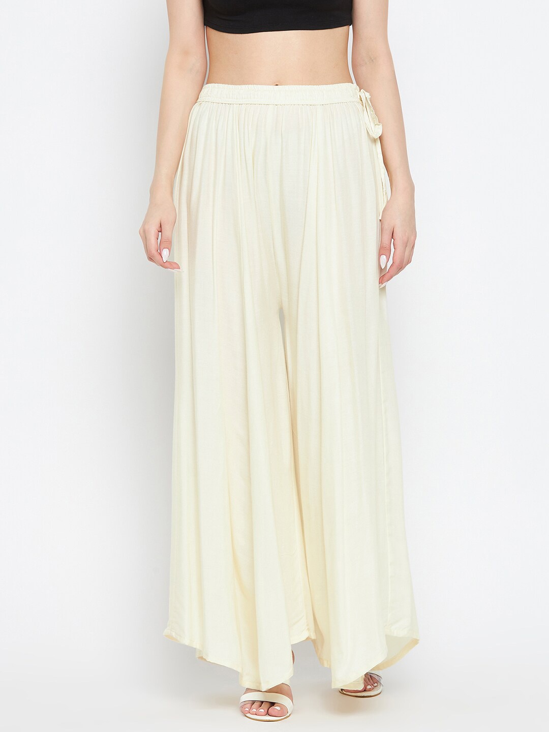 

Clora Creation Women Elasticated Waistband Flared Palazzo, Cream