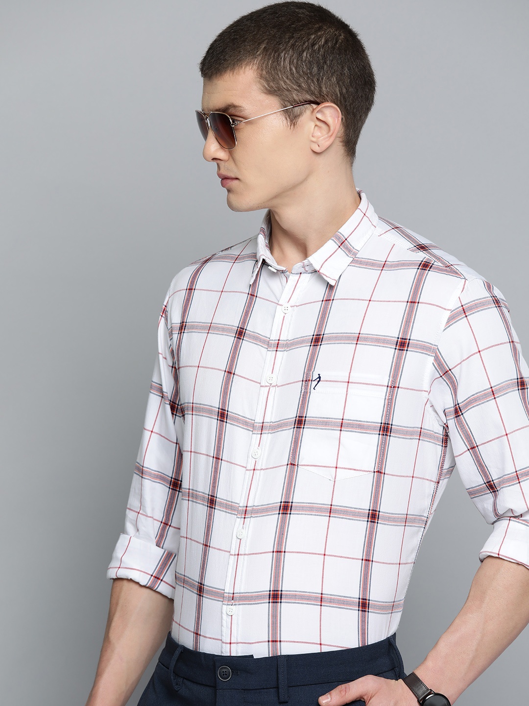 

Indian Terrain Slim Fit Tartan Checks Pure Cotton Shirt, White