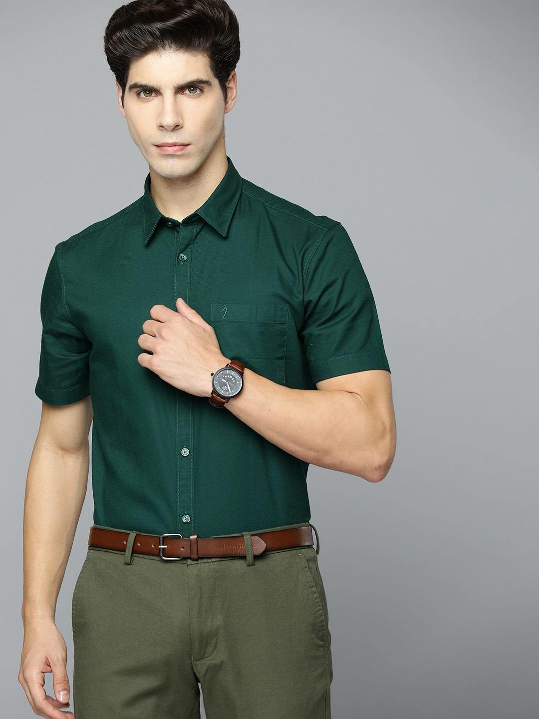 

Indian Terrain Men Slim Fit Pure Cotton Casual Shirt, Green