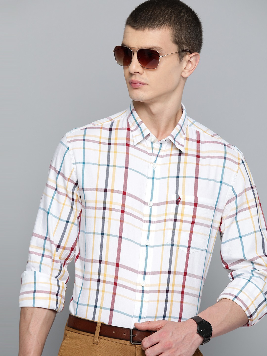 

Indian Terrain Men Slim Fit Checked Pure Cotton Casual Shirt, White