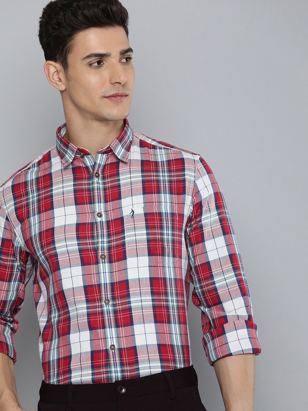 

Indian Terrain Men Pure Cotton Slim Fit Checked Semiformal Shirt, Red