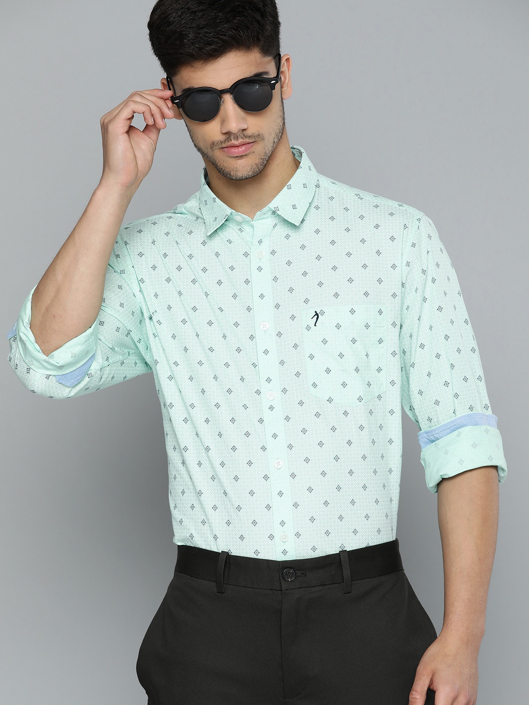 

Indian Terrain Pure Cotton Slim Fit Printed Smart Casual Shirt, Green