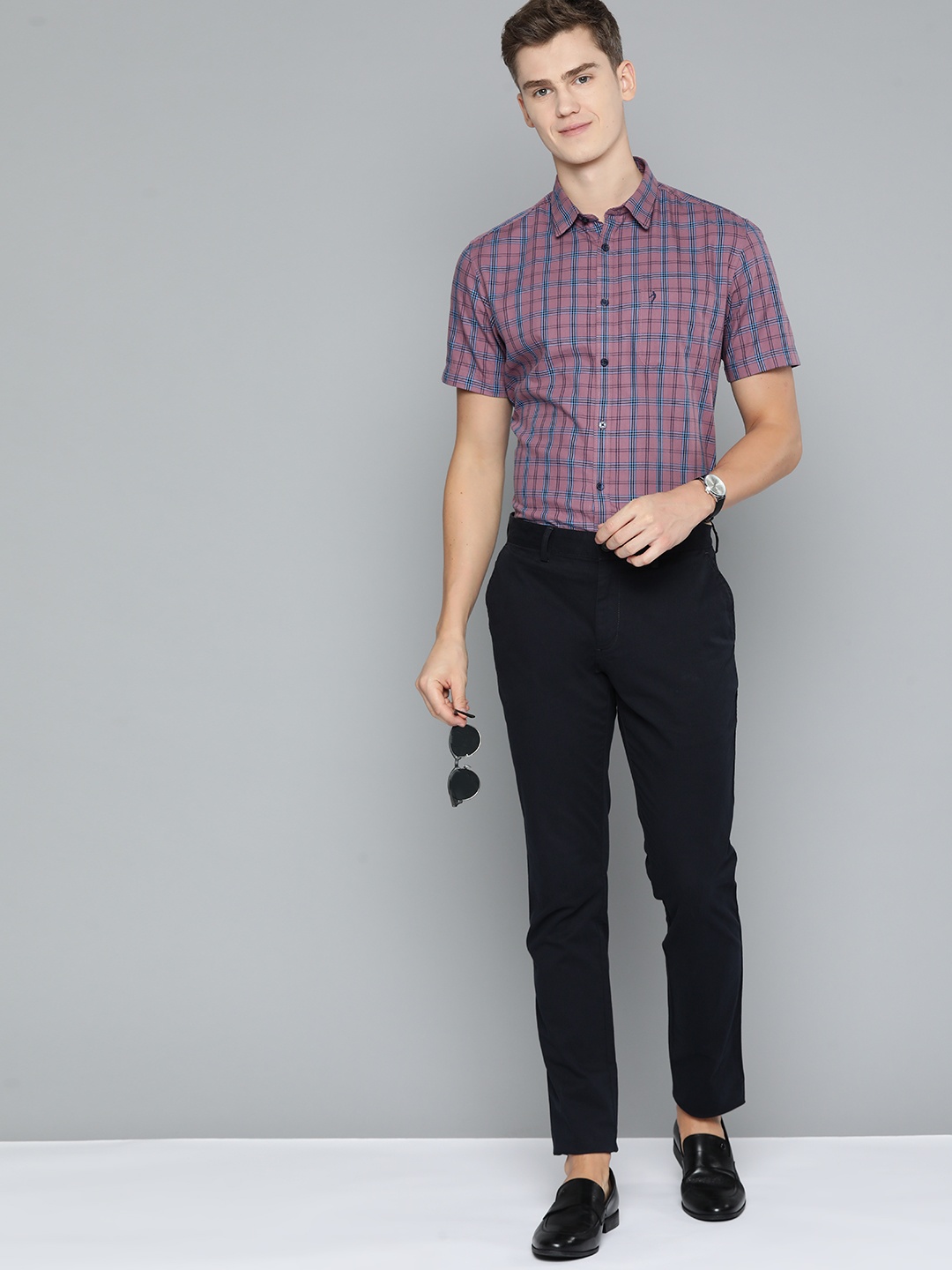 

Indian Terrain Pure Cotton Slim Fit Tartan Checked Semiformal Shirt, Mauve