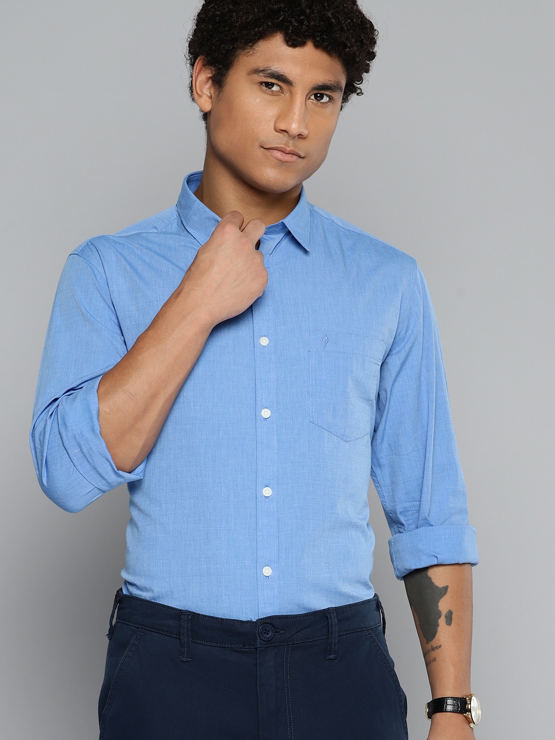 

Indian Terrain Cotton Slim Fit Opaque Semiformal Shirt, Blue