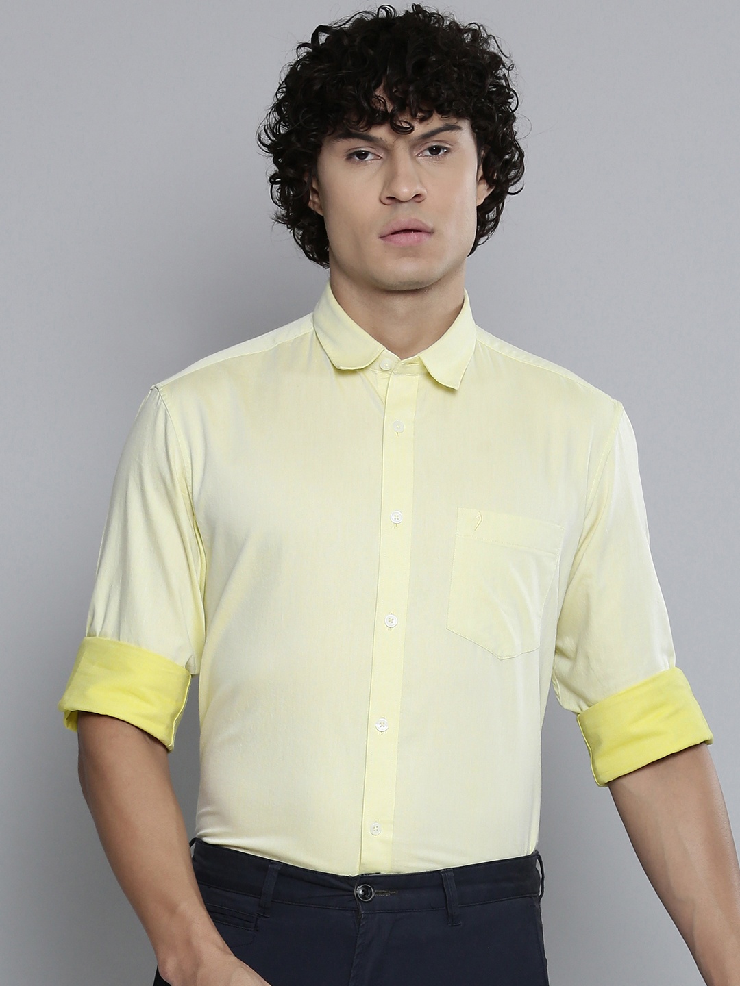 

Indian Terrain Chiseled Slim Fit Pure Cotton Semiformal Shirt, Yellow