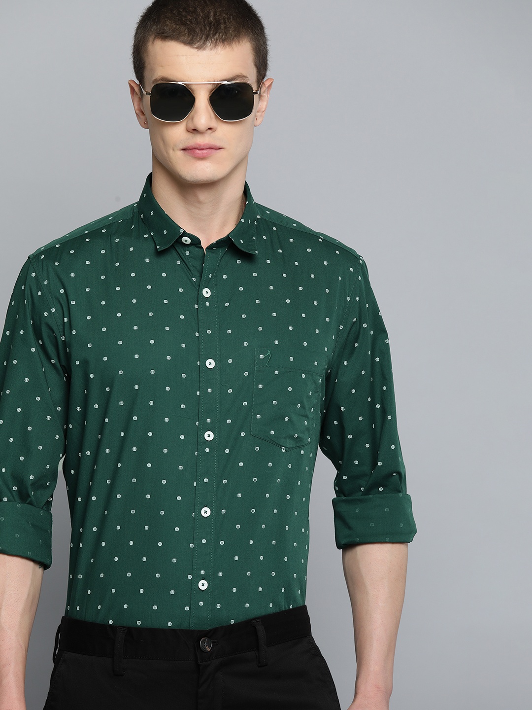 

Indian Terrain Slim Fit Printed Pure Cotton Shirt, Green