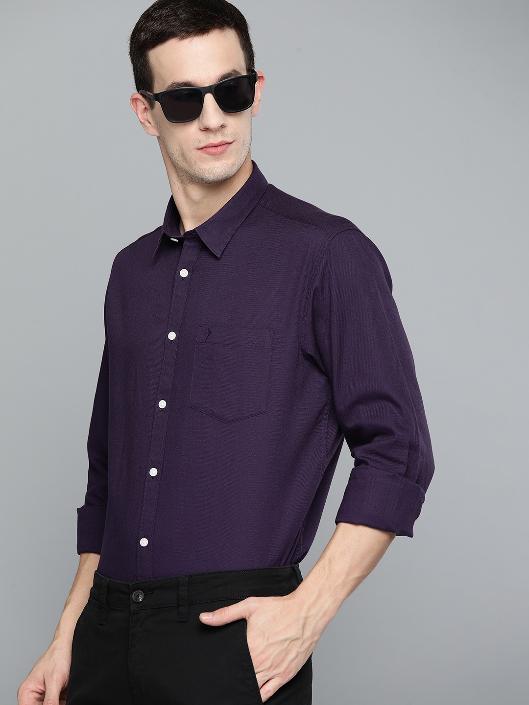 

Indian Terrain Pure Cotton Slim Fit Semiformal Shirt, Blue