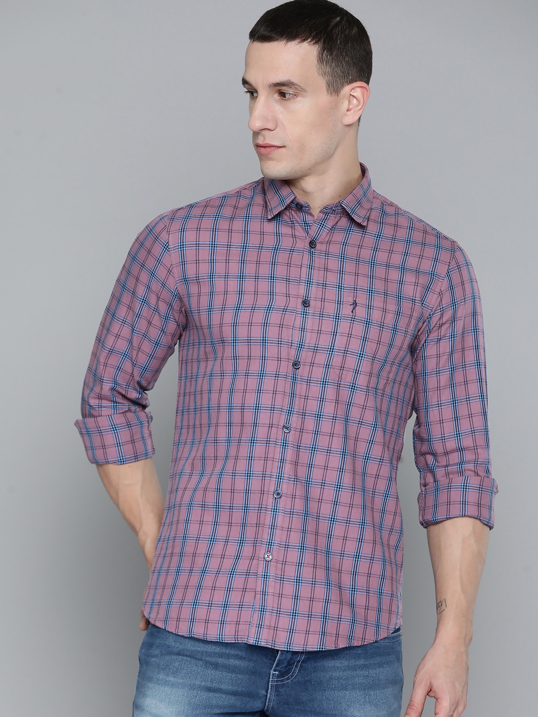 

Indian Terrain Men Slim Fit Checked Pure Cotton Casual Shirt, Mauve