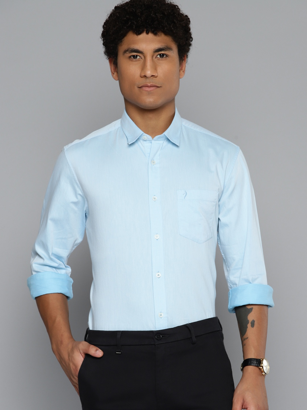 

Indian Terrain Pure Cotton Slim Fit Semiformal Shirt, Blue