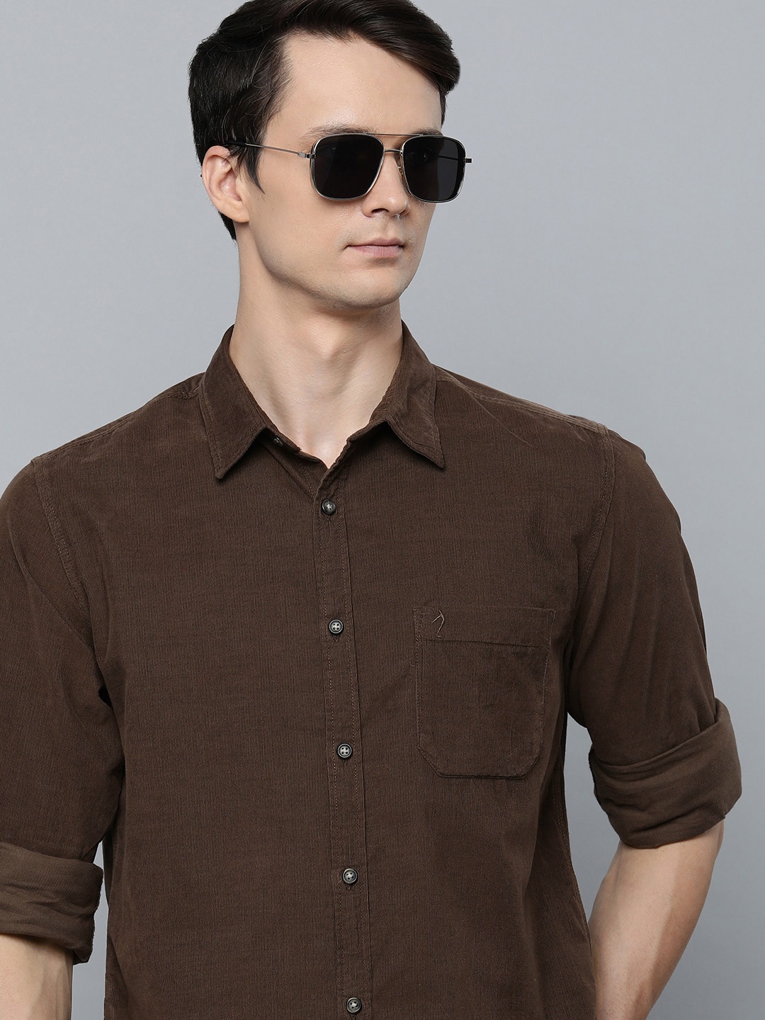 

Indian Terrain Slim Fit Corduroy Shirt, Brown