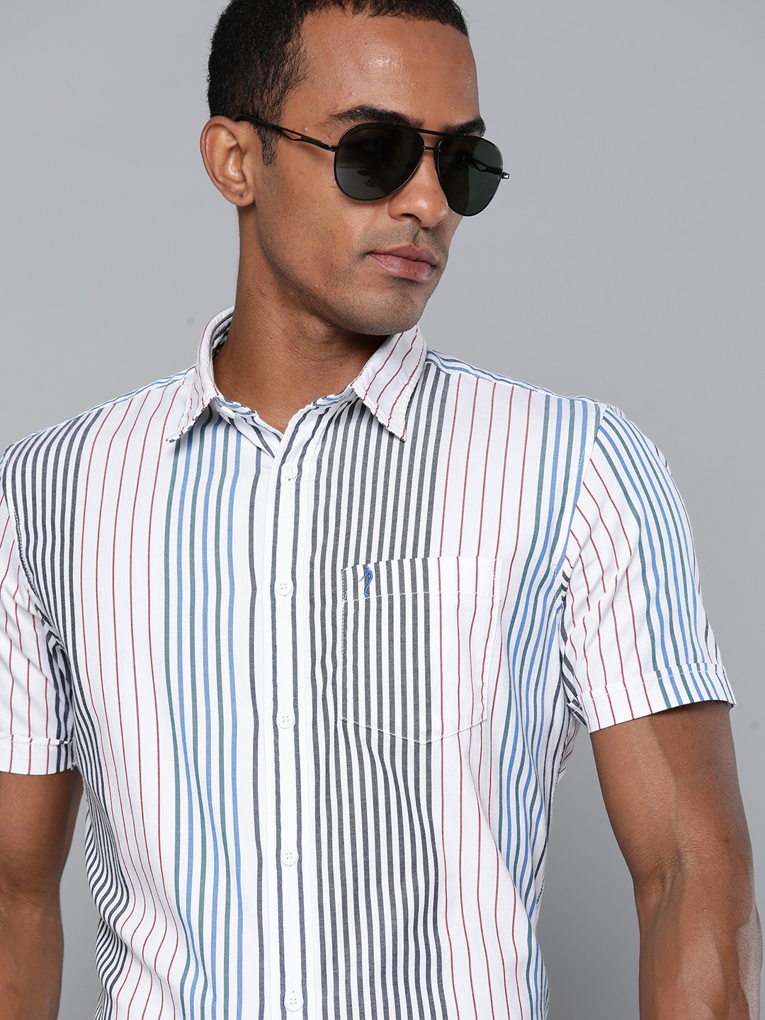 

Indian Terrain Pure Cotton Chiseled Slim Fit Striped Semiformal Shirt, White