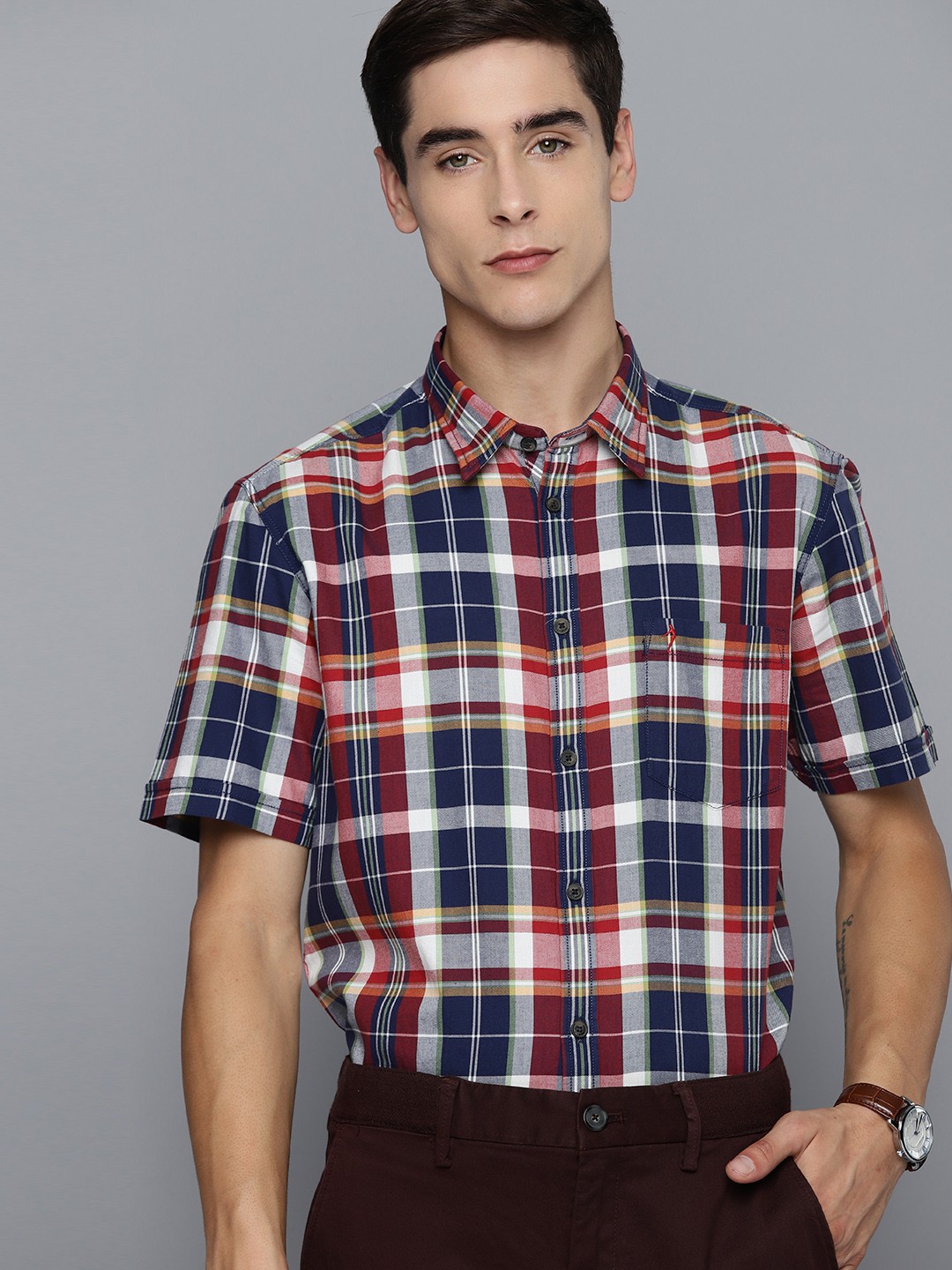 

Indian Terrain Men Pure Cotton Slim Fit Tartan Checked Casual Shirt, White