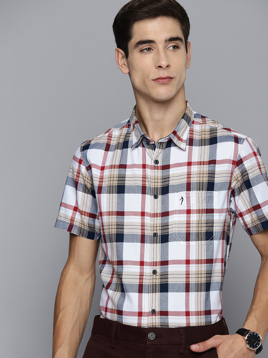 

Indian Terrain Men Pure Cotton Slim Fit Tartan Checked Formal Shirt, White