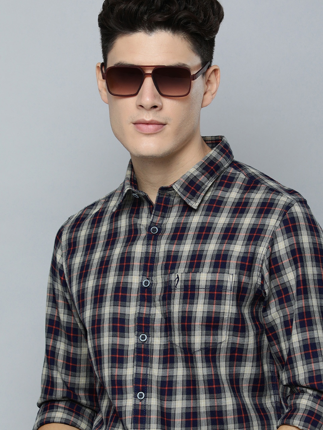 

Indian Terrain Tartan Checks Chiseled Fit Cotton Shirt, Beige