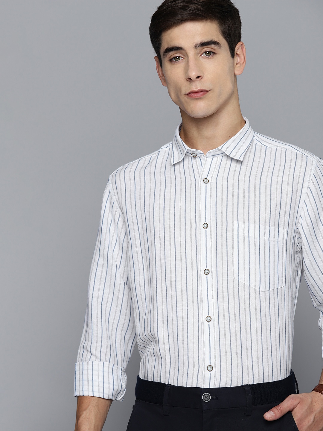

Indian Terrain Slim Fit Opaque Striped Formal Shirt, White