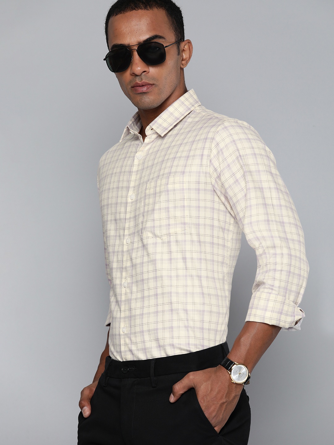 

Indian Terrain Slim Fit Checked Shirt, Cream