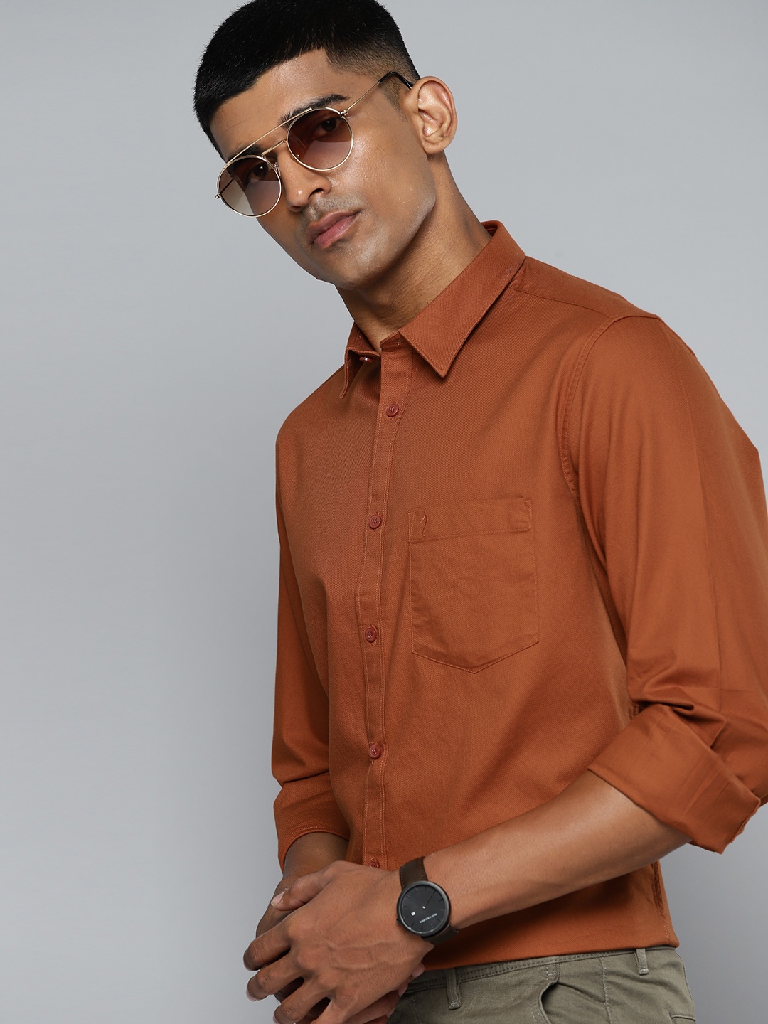 

Indian Terrain Pure Cotton Slim Fit Semiformal Shirt, Rust