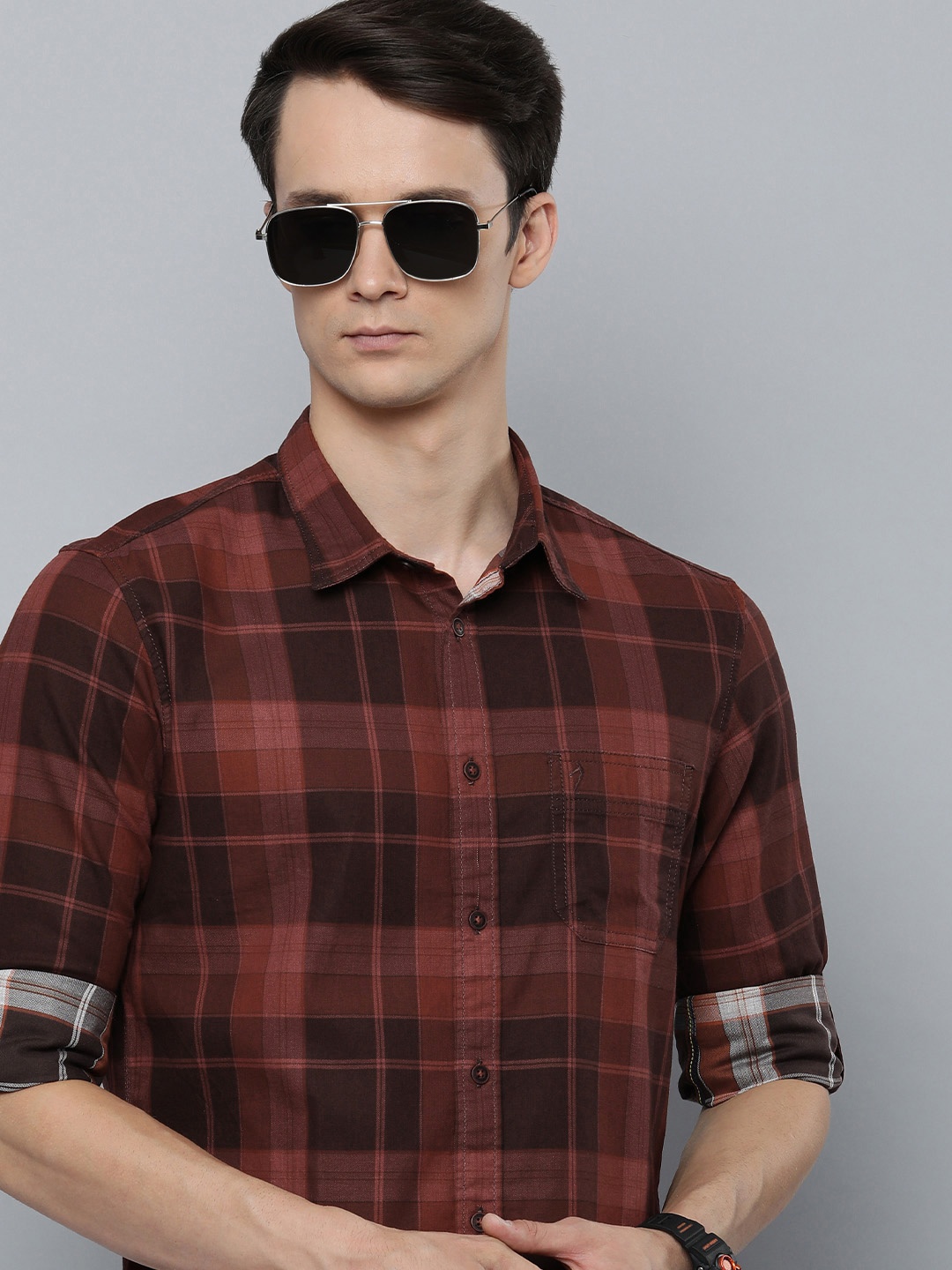 

Indian Terrain Checked Chiseled Slim Fit Cotton Shirt, Maroon