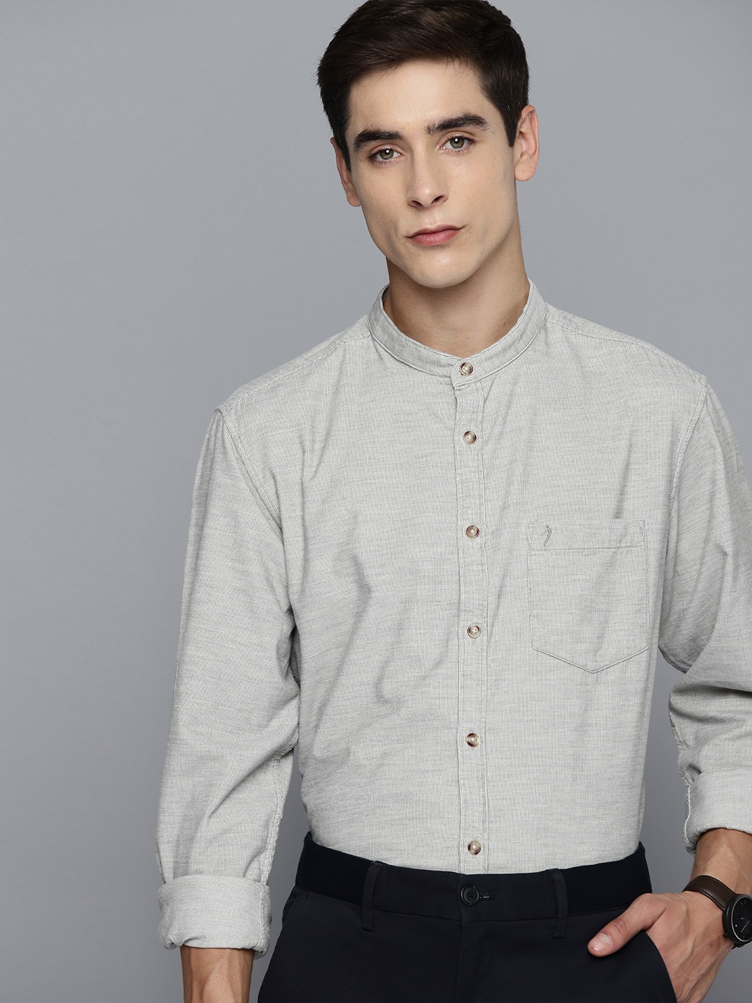 

Indian Terrain Men Pure Cotton Corduroy Slim Fit Semiformal Shirt, Grey