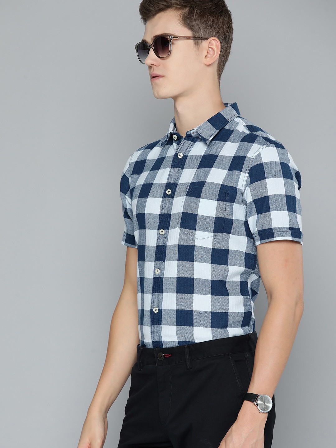 

Indian Terrain Slim Fit Buffalo Checked Cotton Shirt, Blue