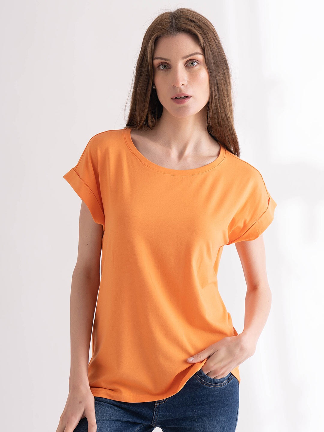 

B.Copenhagen Solid Extended Sleeves T-shirt, Orange