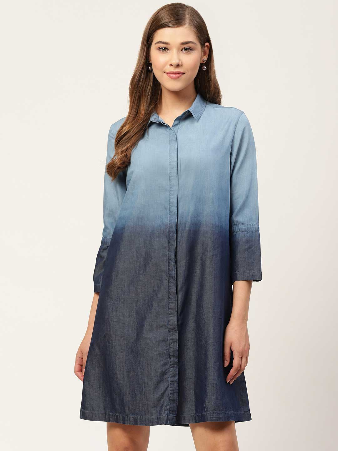 

Xpose Ombre Dyed Denim Shirt Dress, Navy blue