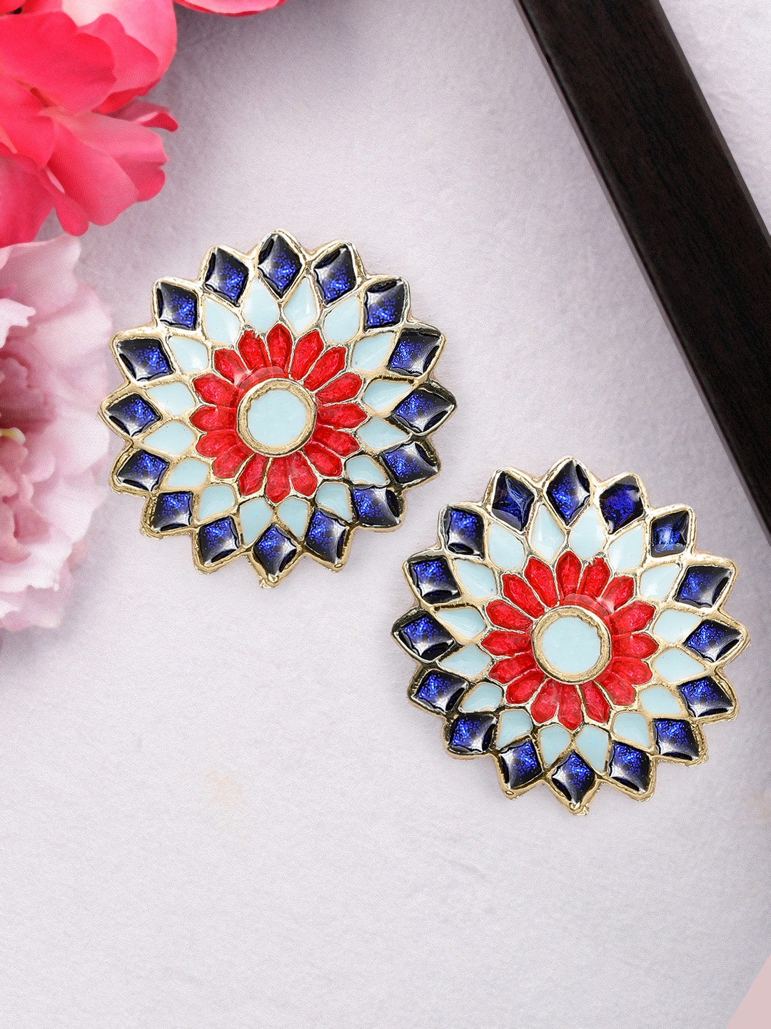 

Rubans Blue & Pink Hand Painted Floral Studs
