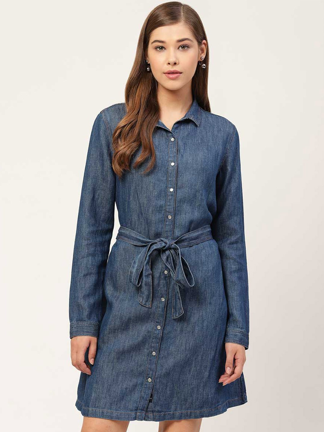 

Xpose Button Down Long Sleeve Denim Shirt Dress, Blue