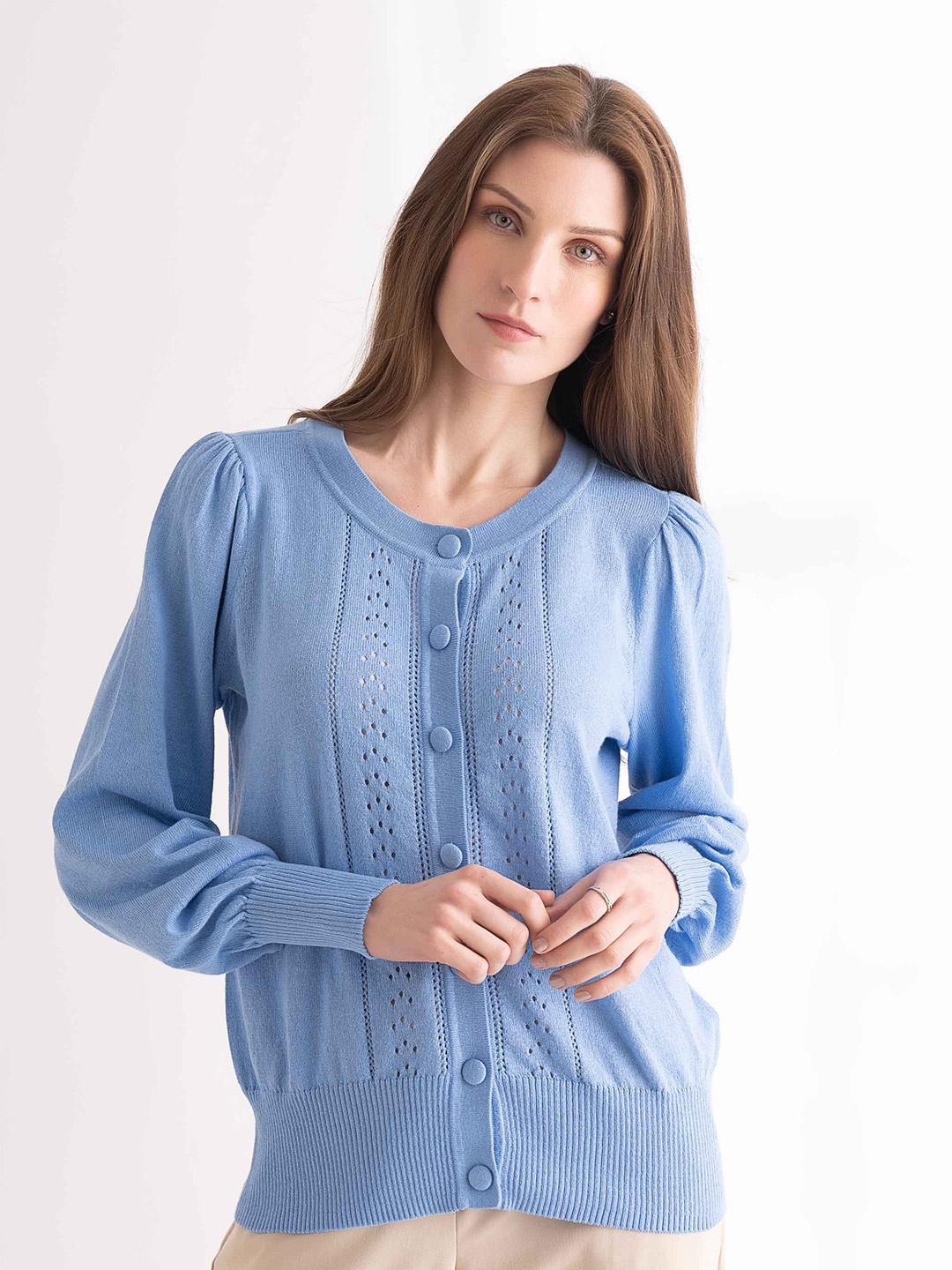 

B.Copenhagen Women Ribbed Buttoned Cardigan, Blue