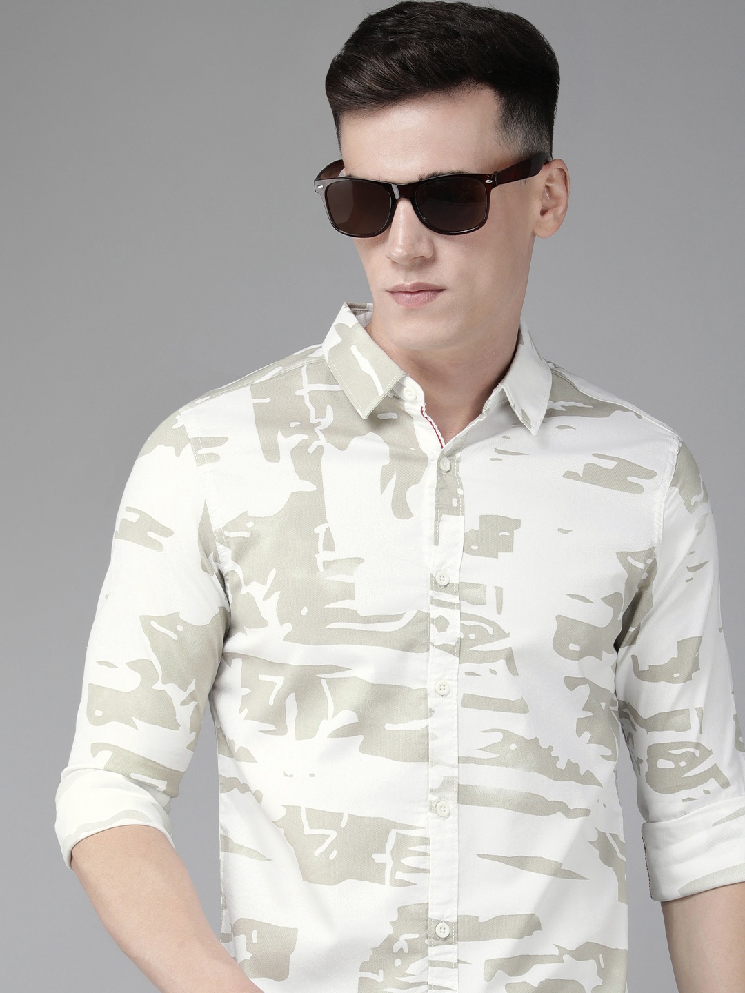 

SPYKAR Slim Fit Printed Casual Shirt, White