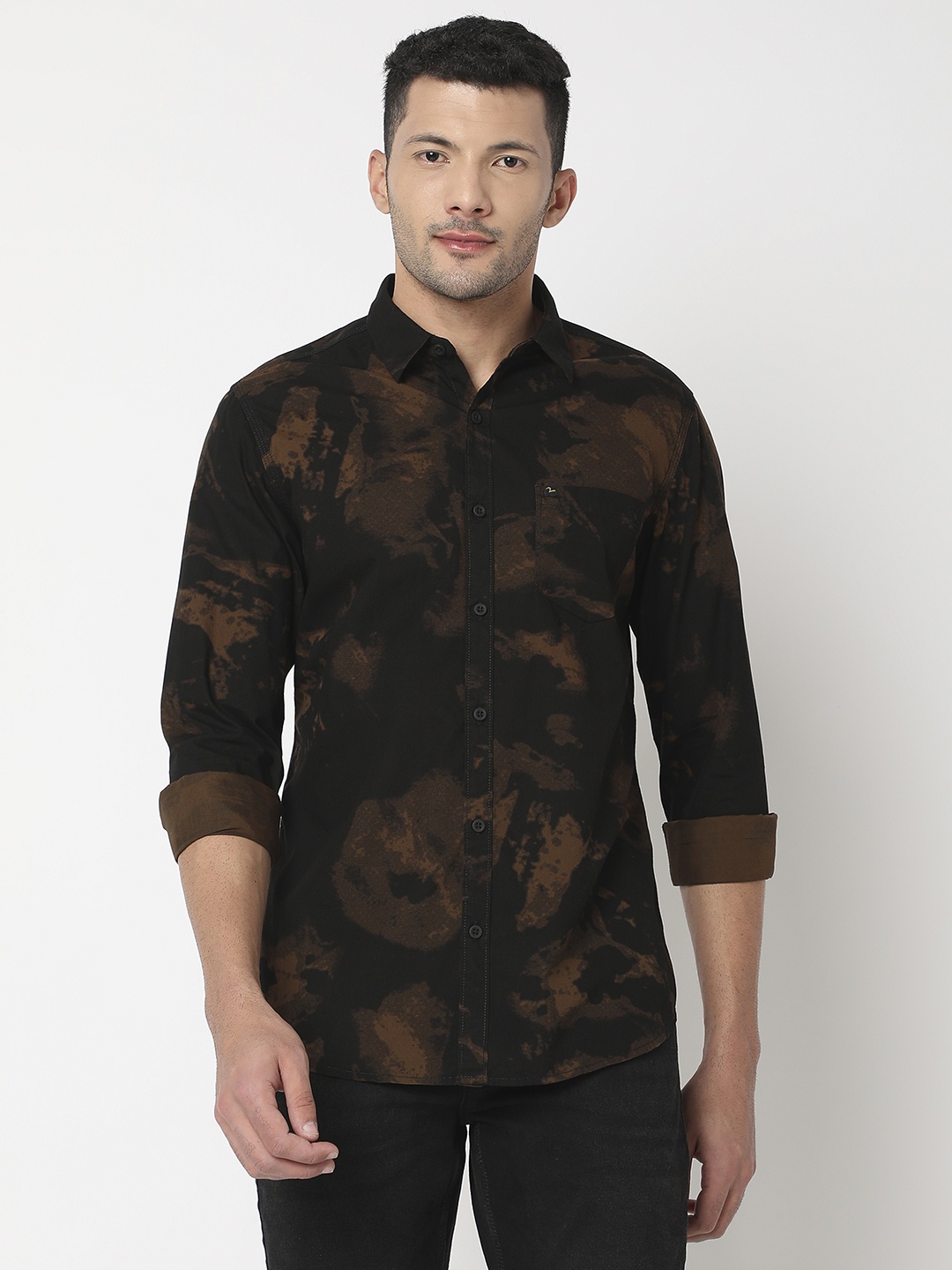 

SPYKAR Abstract Printed Pure Cotton Casual Shirt, Khaki