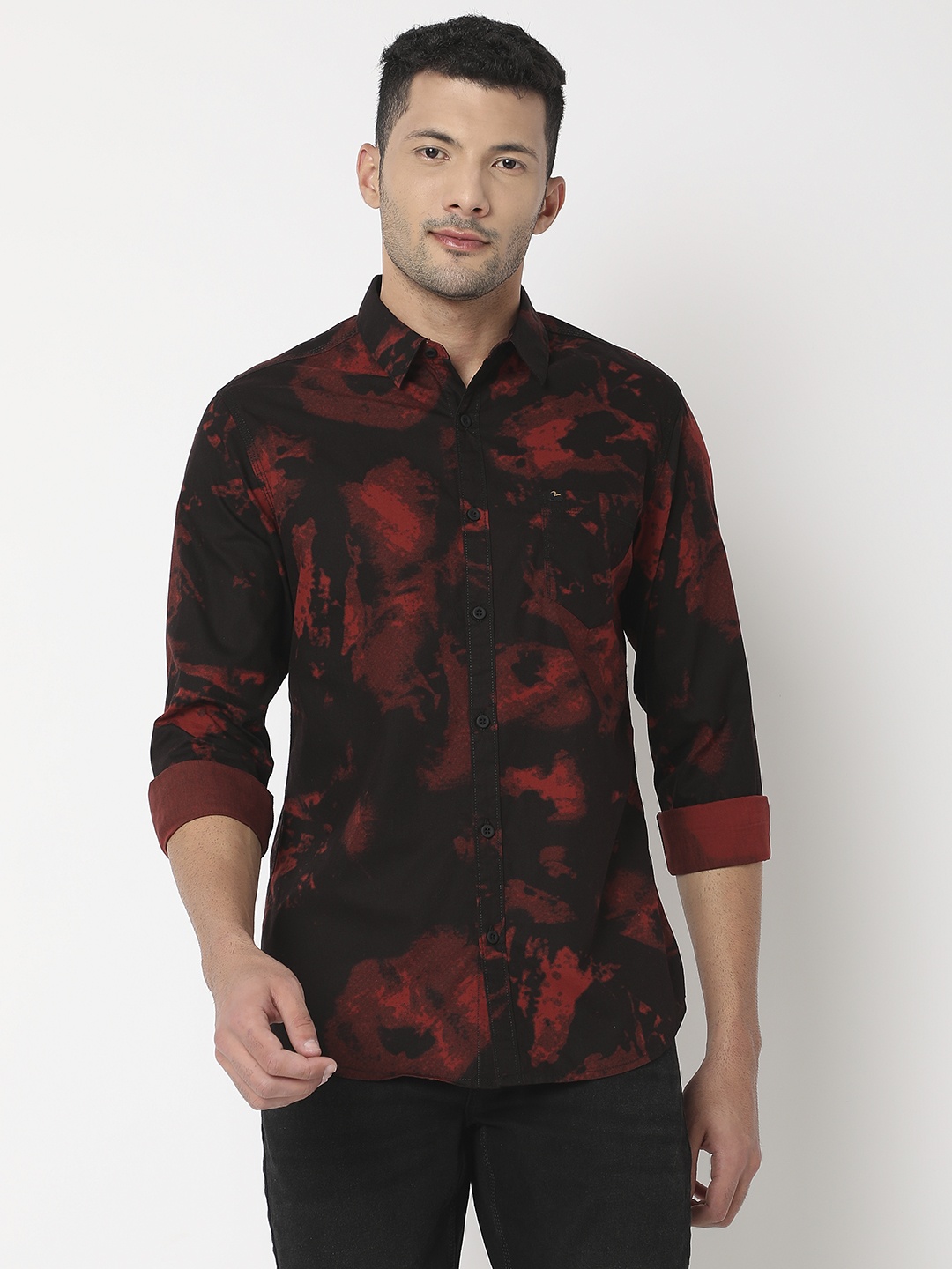

SPYKAR Pure Cotton Slim Fit Printed Casual Shirt, Maroon