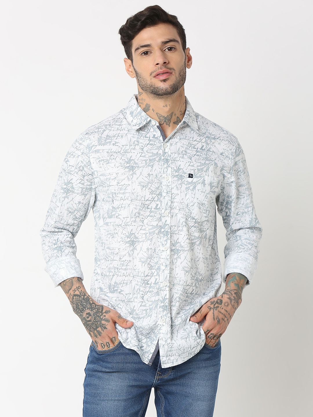 

SPYKAR Abstract Printed Pure Cotton Casual Shirt, Grey