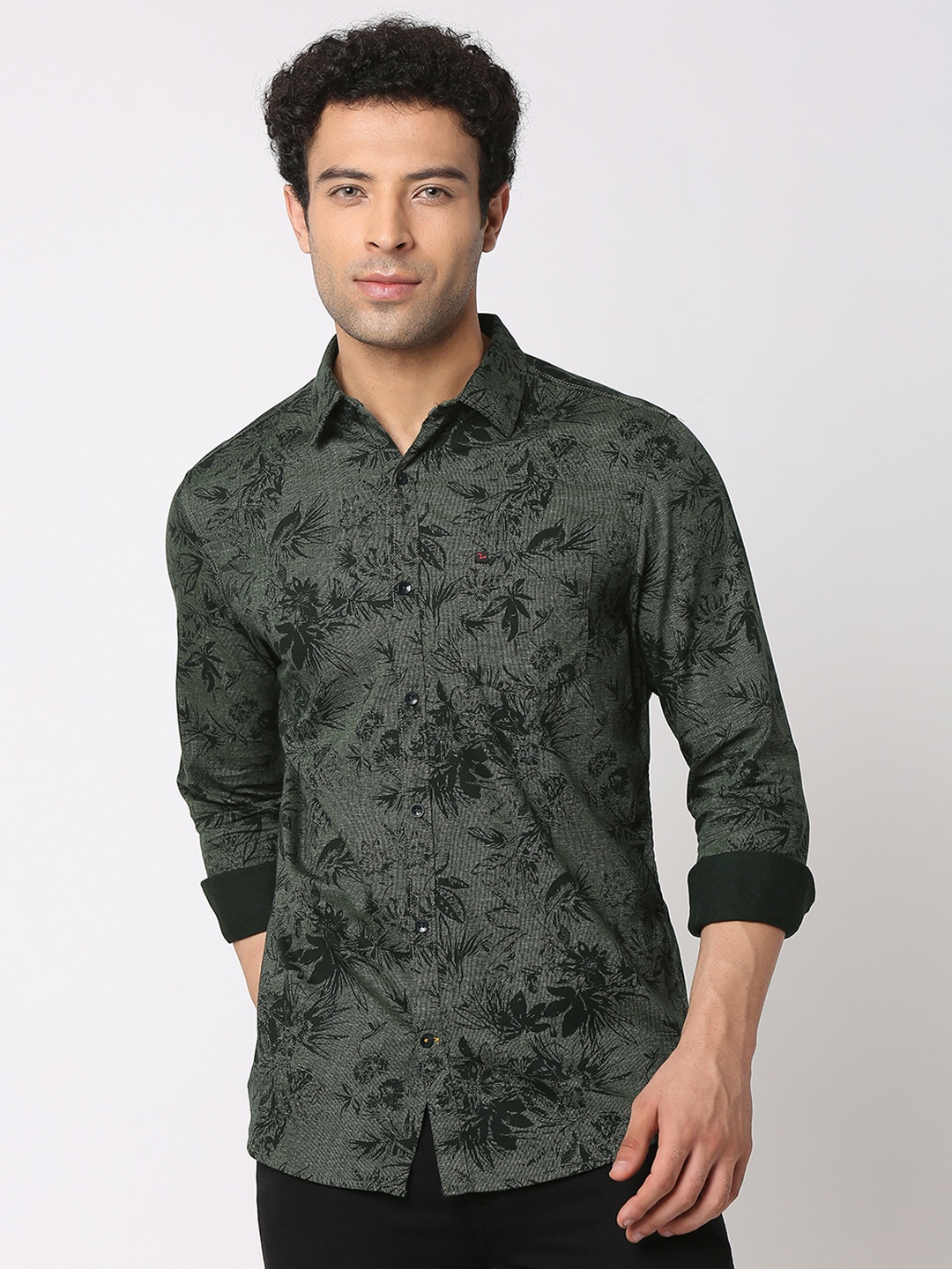 

SPYKAR Floral Printed Pure Cotton Casual Shirt, Olive