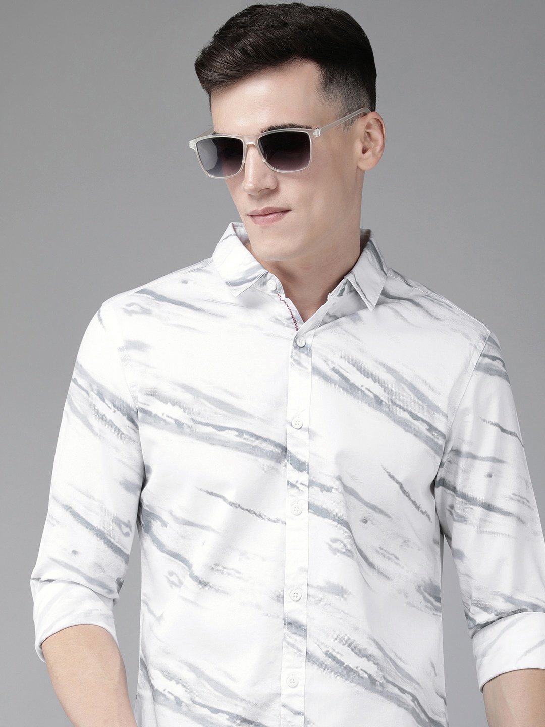 

SPYKAR Pure Cotton Slim Fit Printed Casual Shirt, White