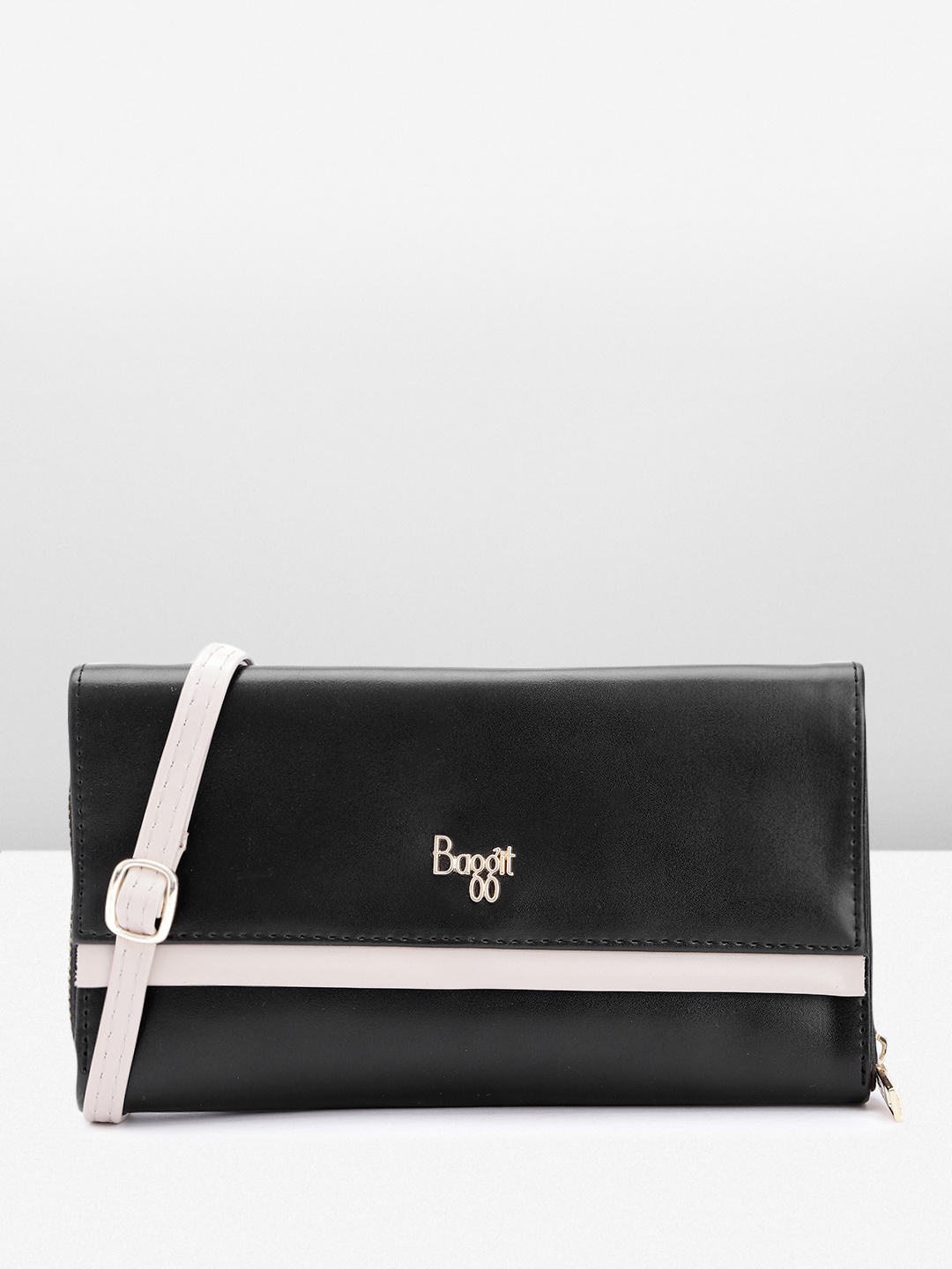 

Baggit Women Solid PU Envelope Come Zip Around Wallet with SIM Card Holder & Sling Strap, Black