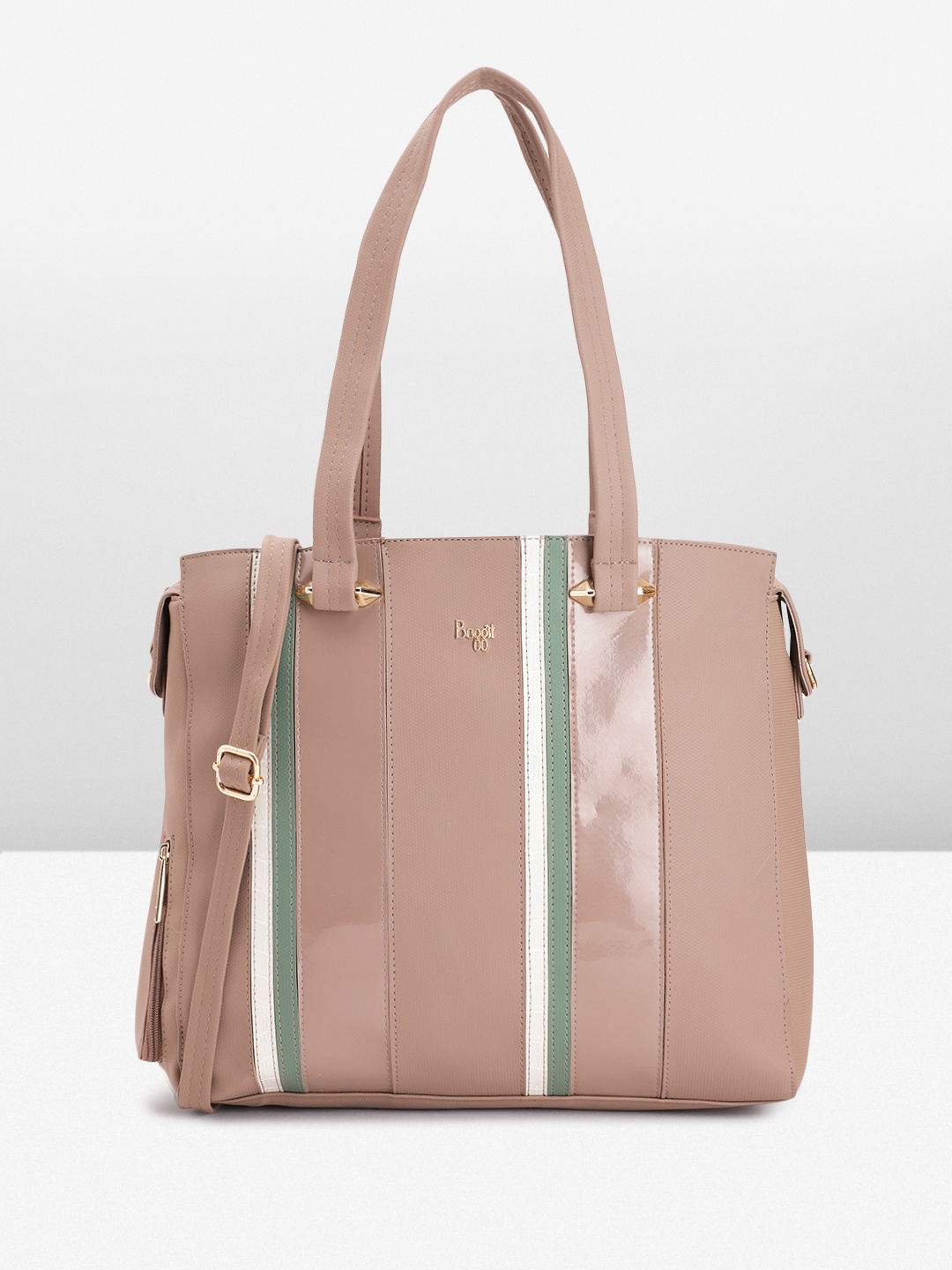

Baggit Minimal Striped Structured Shoulder Bag, Nude