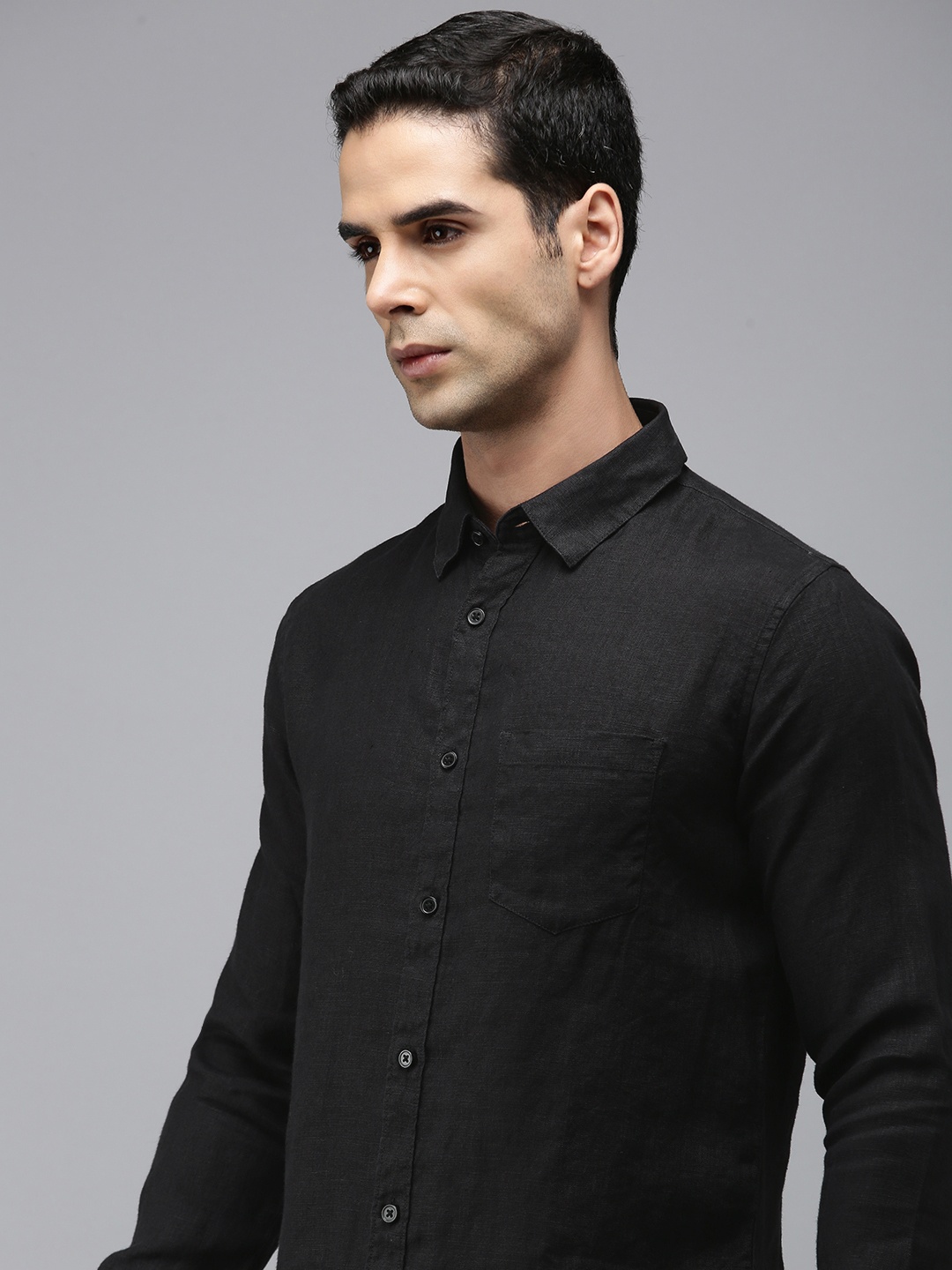 

SPYKAR Solid Slim Fit Pure Linen Casual Shirt, Black