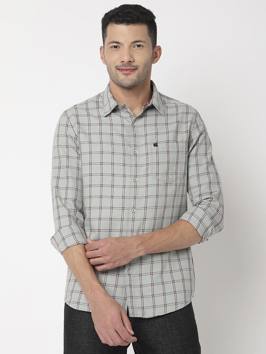 

SPYKAR Checked Pure Cotton Casual Shirt, Grey