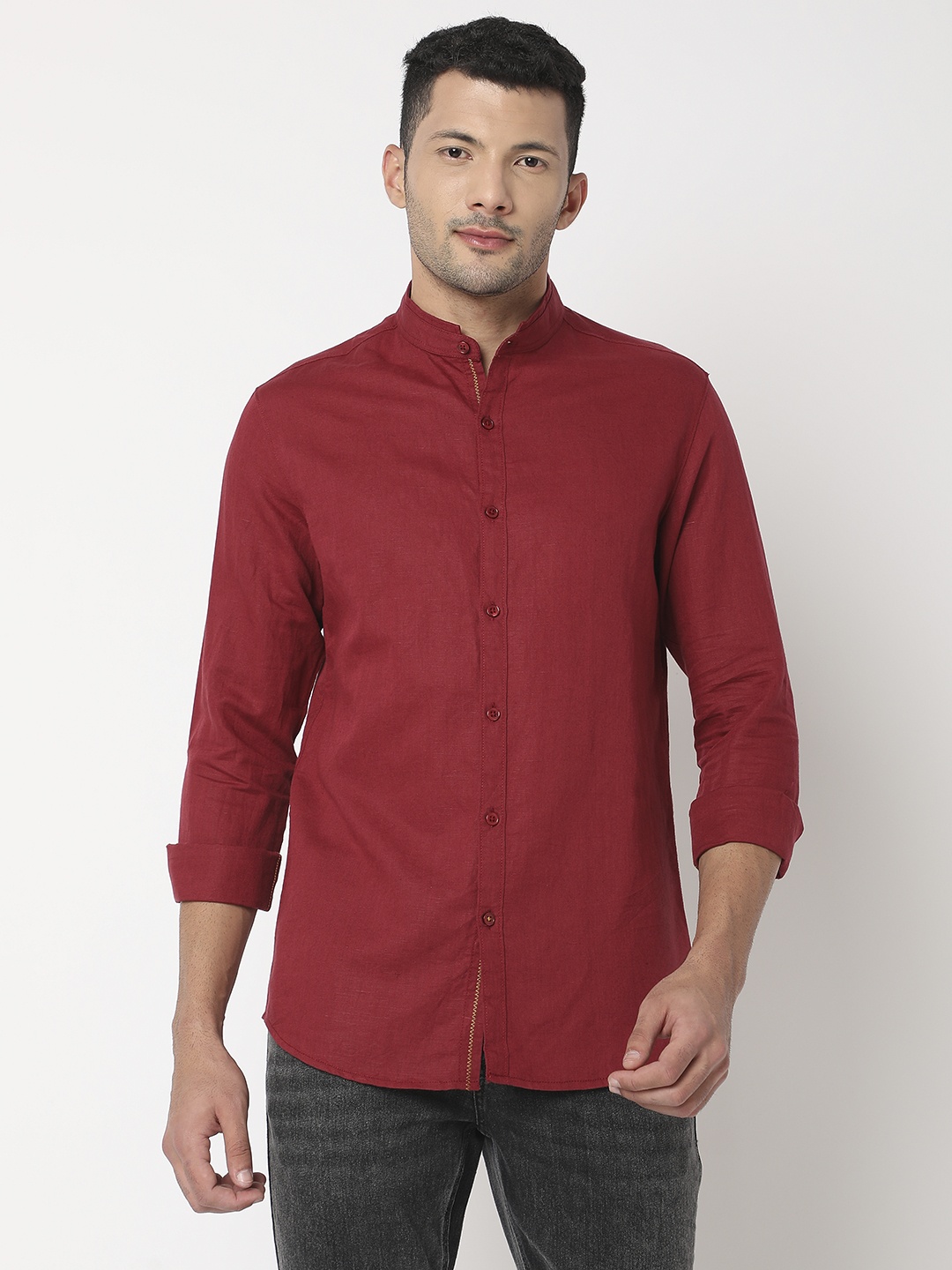 

SPYKAR Linen Cotton Slim Fit Casual Shirt, Maroon