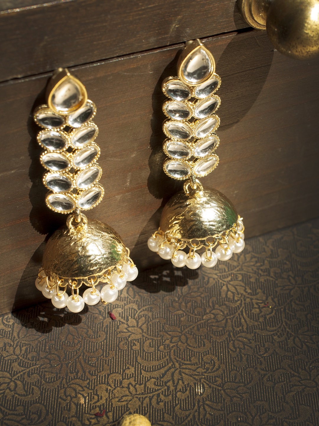 

Rubans Gold-Toned & White Dome Shaped Jhumkas