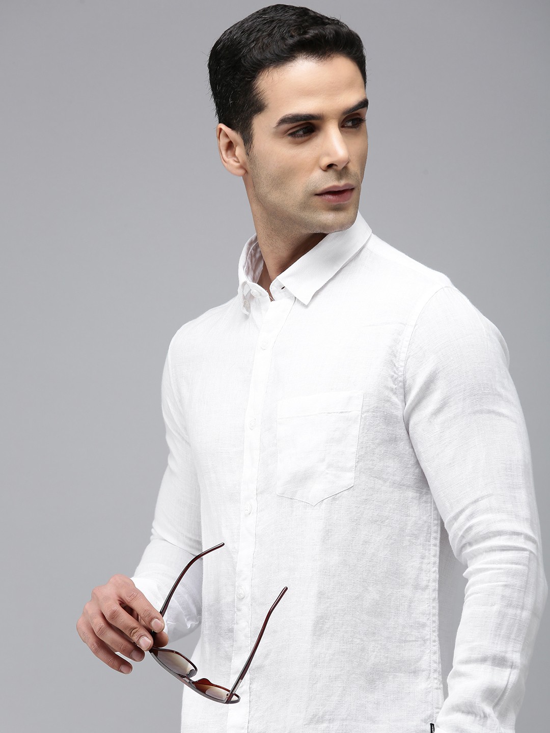 

SPYKAR Slim Fit Pure Linen Casual Shirt, White