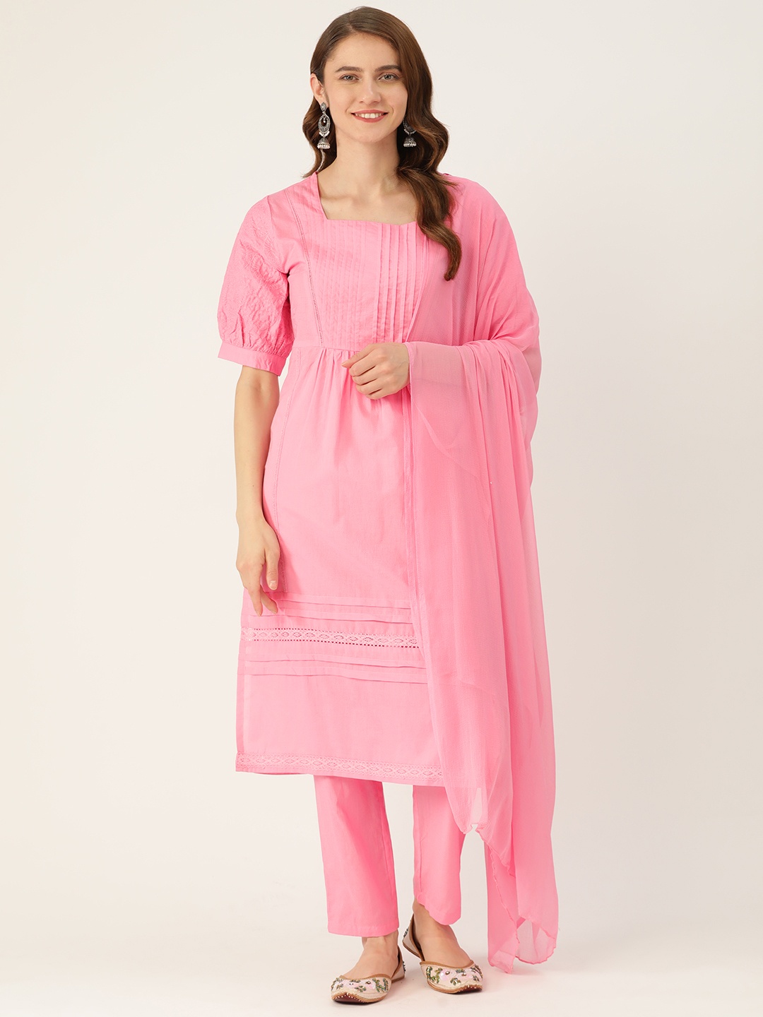 

MISRI Regular Pure Cotton Kurta with Palazzos & With Dupatta, Pink