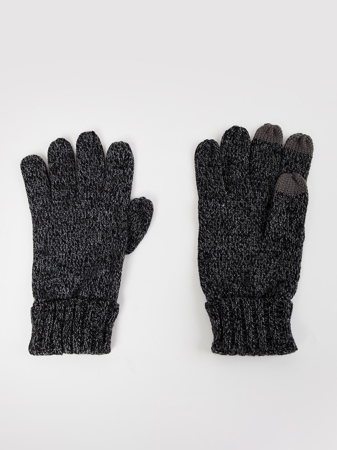 

max Men Patterned Acrylic Winter Hand Gloves, Charcoal