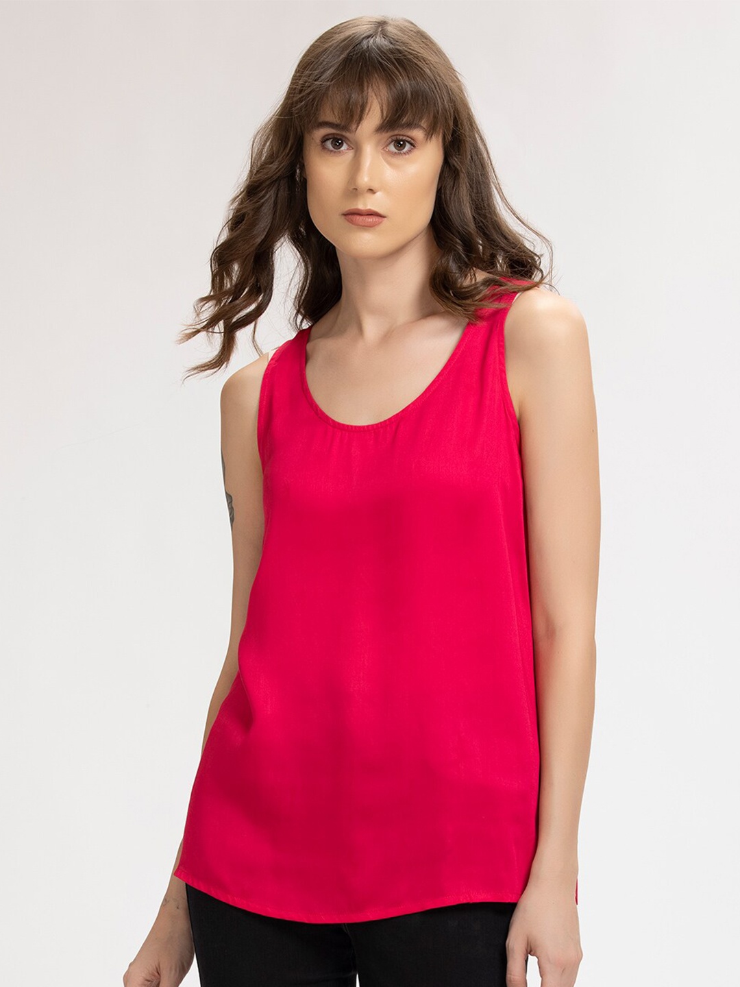 

SHAYE Scoop Neck A-Line Top, Fuchsia
