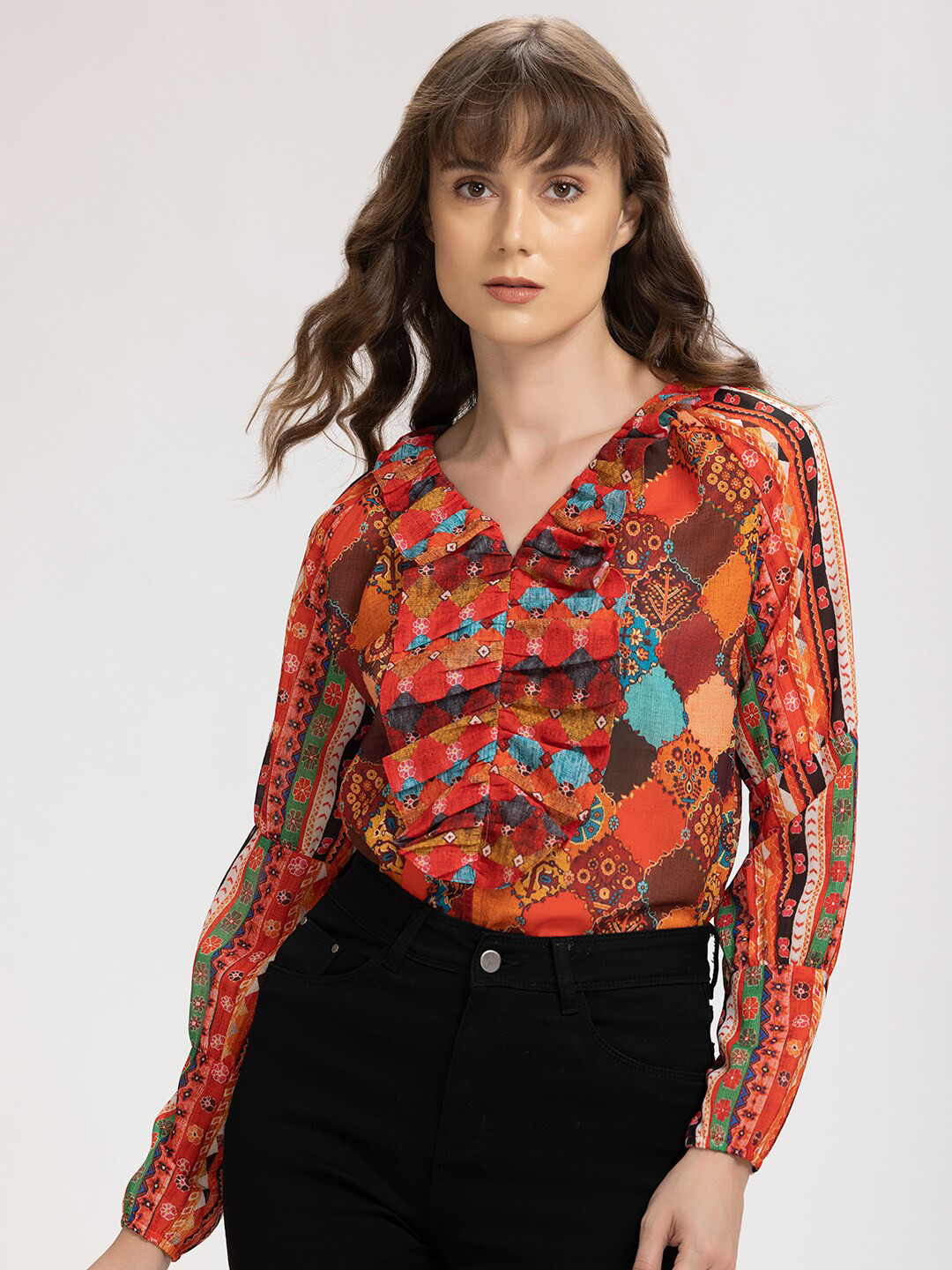 

SHAYE Floral Print Shirt Style Top, Red
