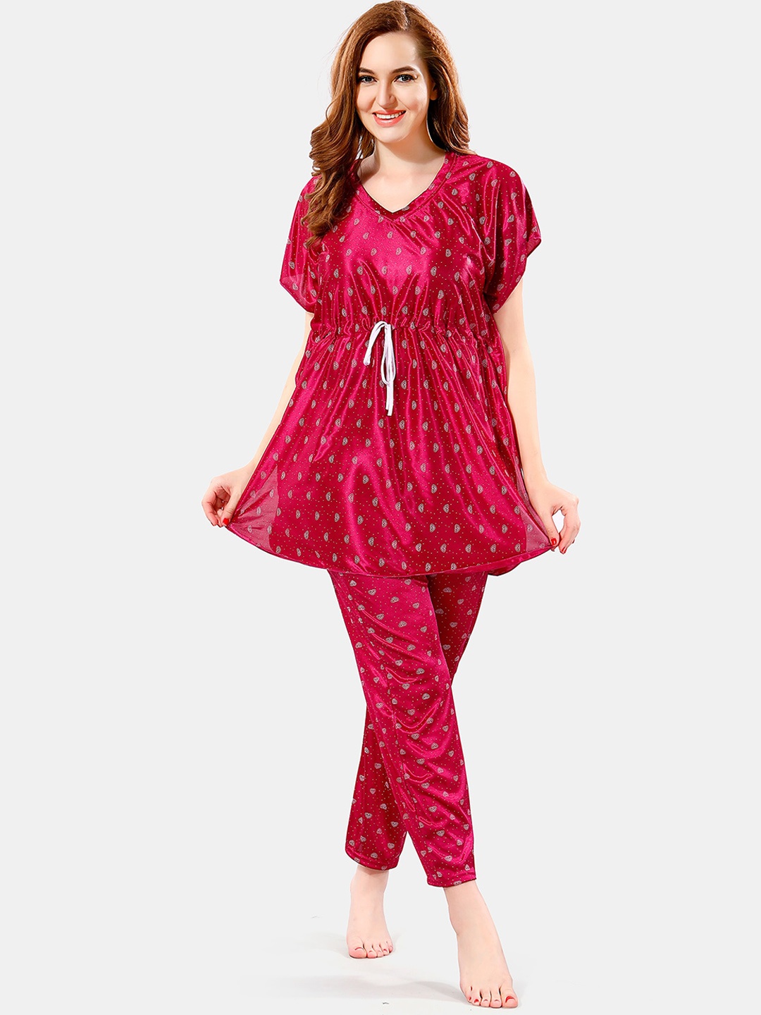 

Be You Conversational Printed Satin Night Suit, Pink