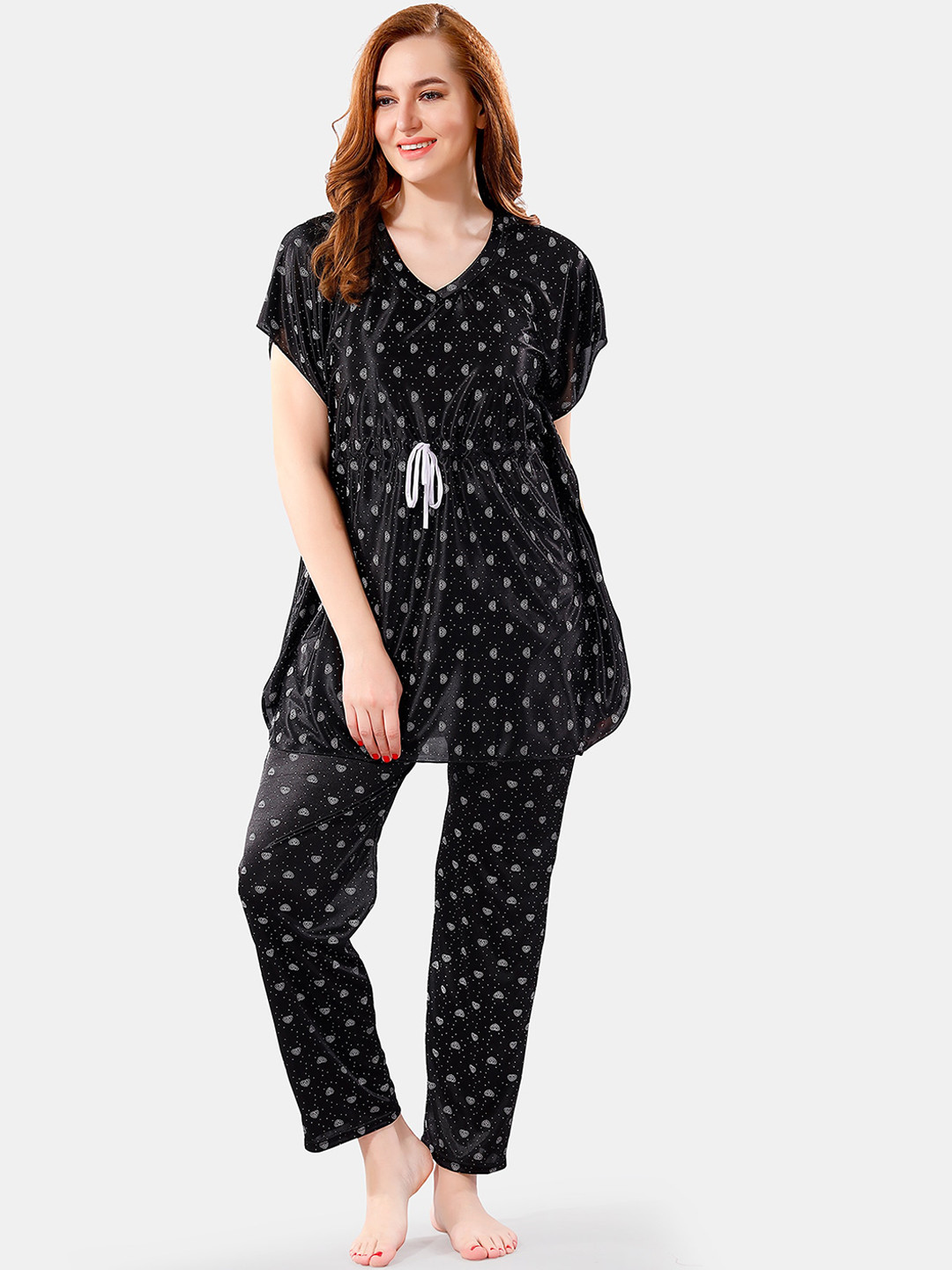 

Be You Conversational Printed Satin Night Suit, Black