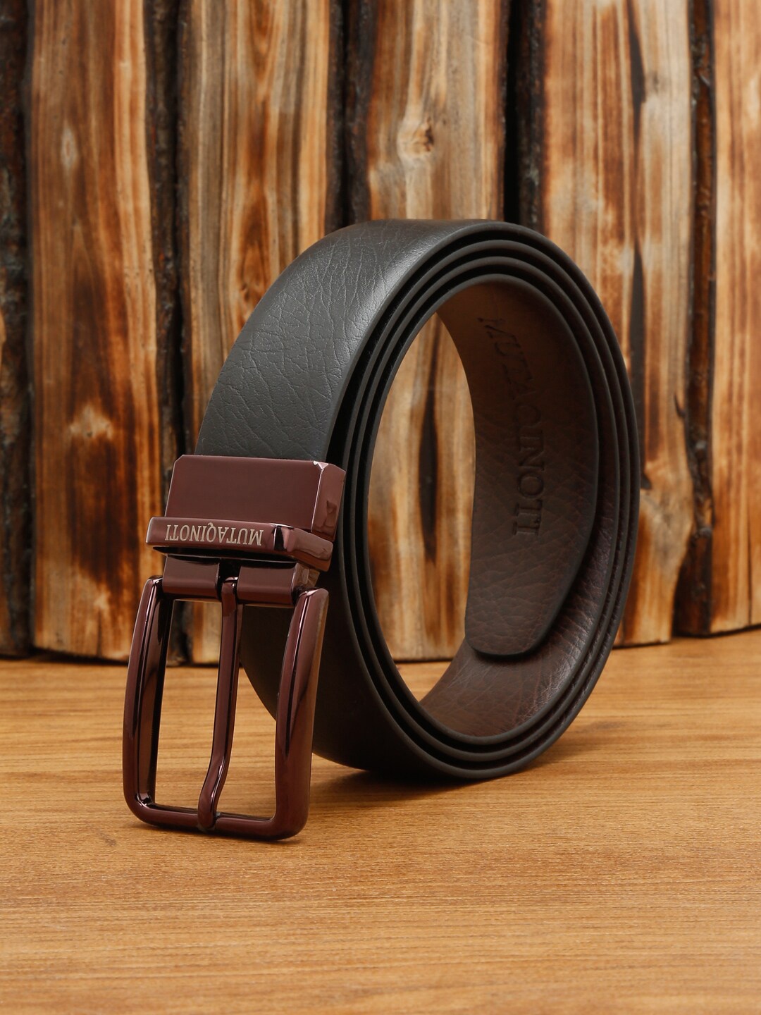 

MUTAQINOTI Men Reversible Textured Leather Formal Belt, Black