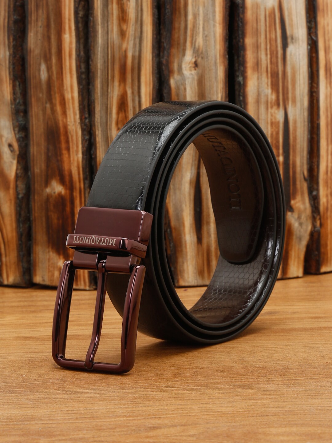 

MUTAQINOTI Men Reversible Leather Formal Belt, Black